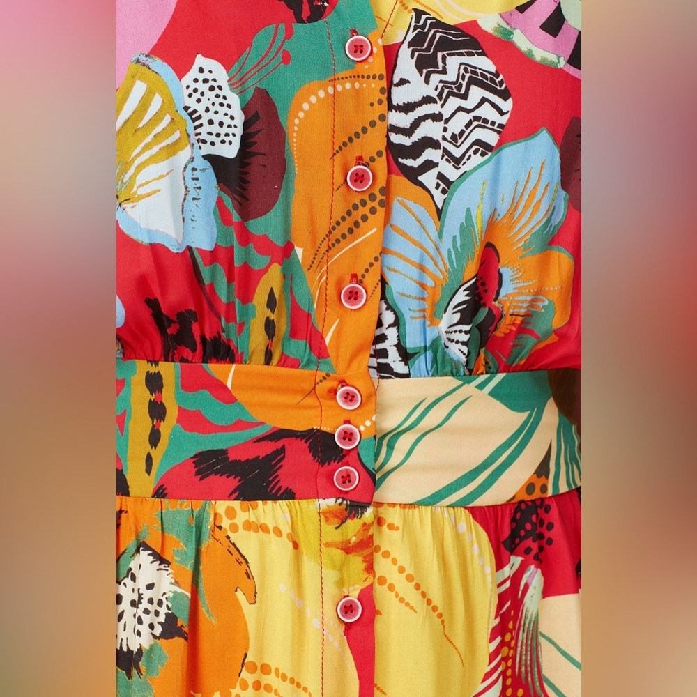 Aldomartins Burge Maxi Dress Vibrant Tropical Resort Coastal  Floral Size 6 S - Picture 4 of 15